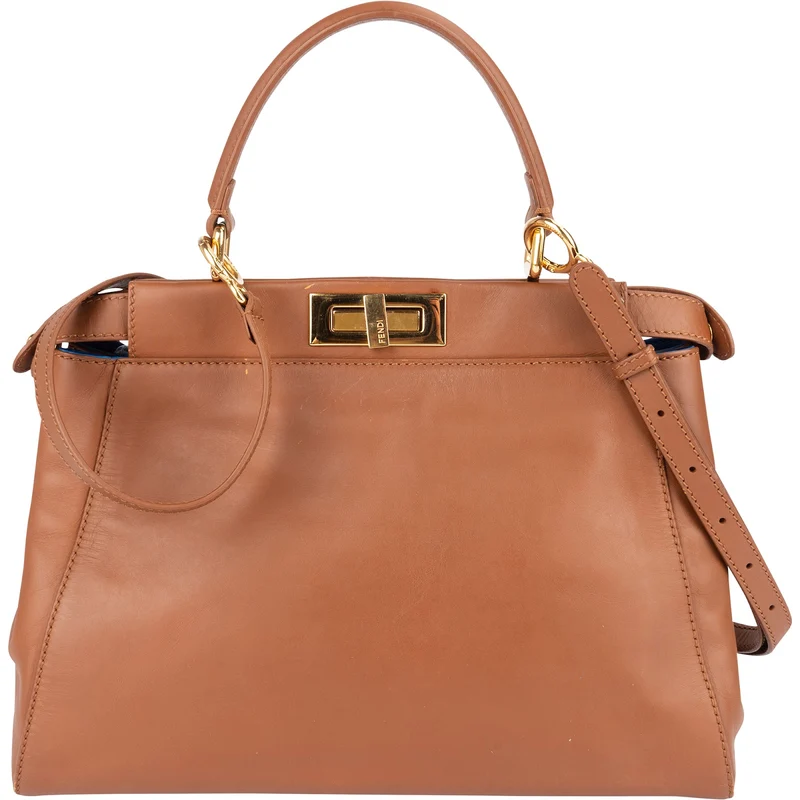 Fendi Brown Leather Peekaboo Handbag