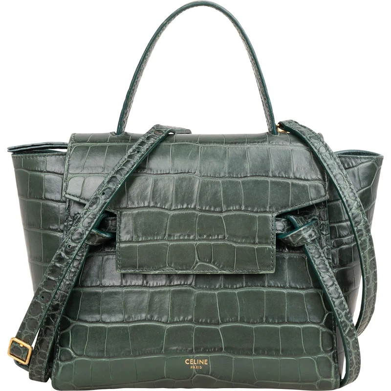 Celine Dark Green Crocodile Embossed Belt Nano Handbag