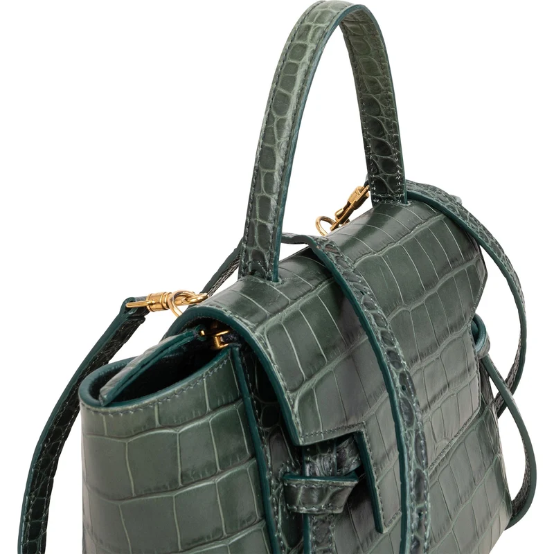 Celine Dark Green Crocodile Embossed Belt Nano Handbag