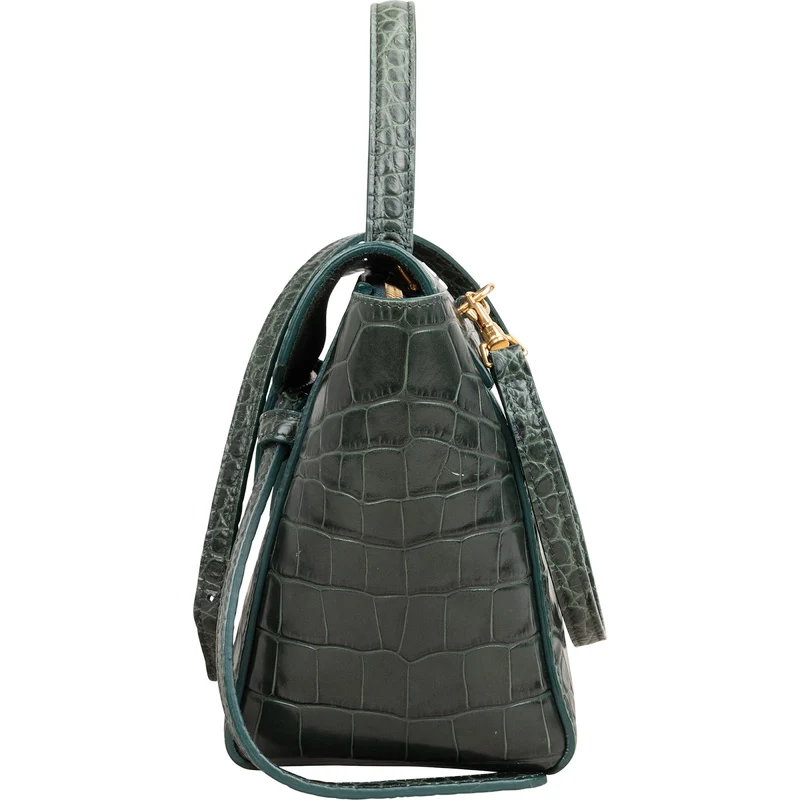 Celine Dark Green Crocodile Embossed Belt Nano Handbag