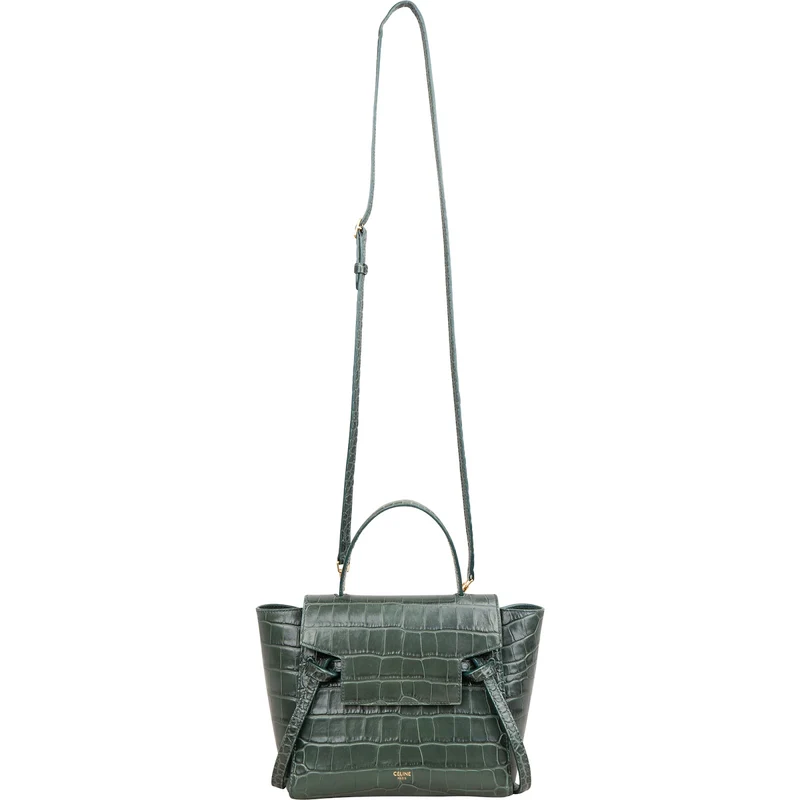 Celine Dark Green Crocodile Embossed Belt Nano Handbag