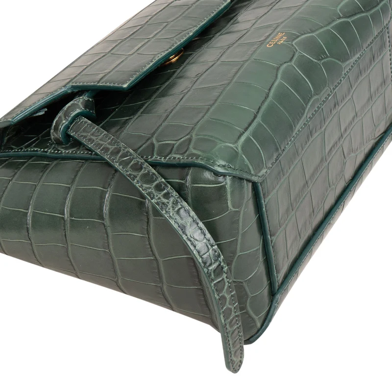 Celine Dark Green Crocodile Embossed Belt Nano Handbag