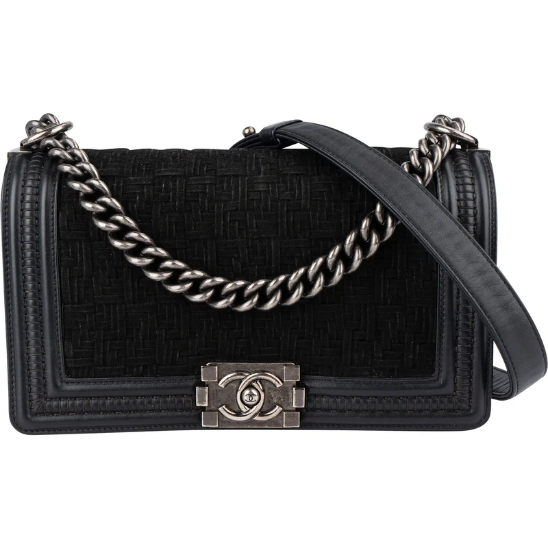 Chanel Braided Fabric Boy Single Flap Crossbody Bag