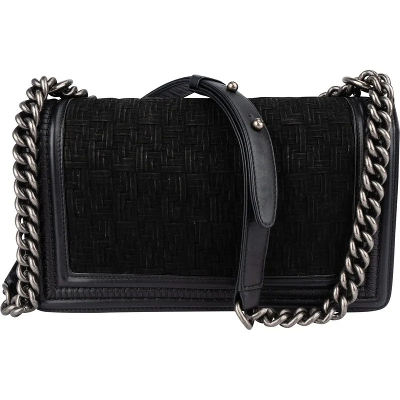 Chanel Braided Fabric Boy Single Flap Crossbody Bag