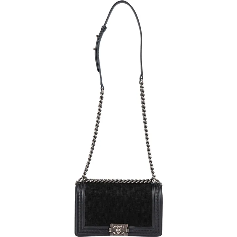 Chanel Braided Fabric Boy Single Flap Crossbody Bag