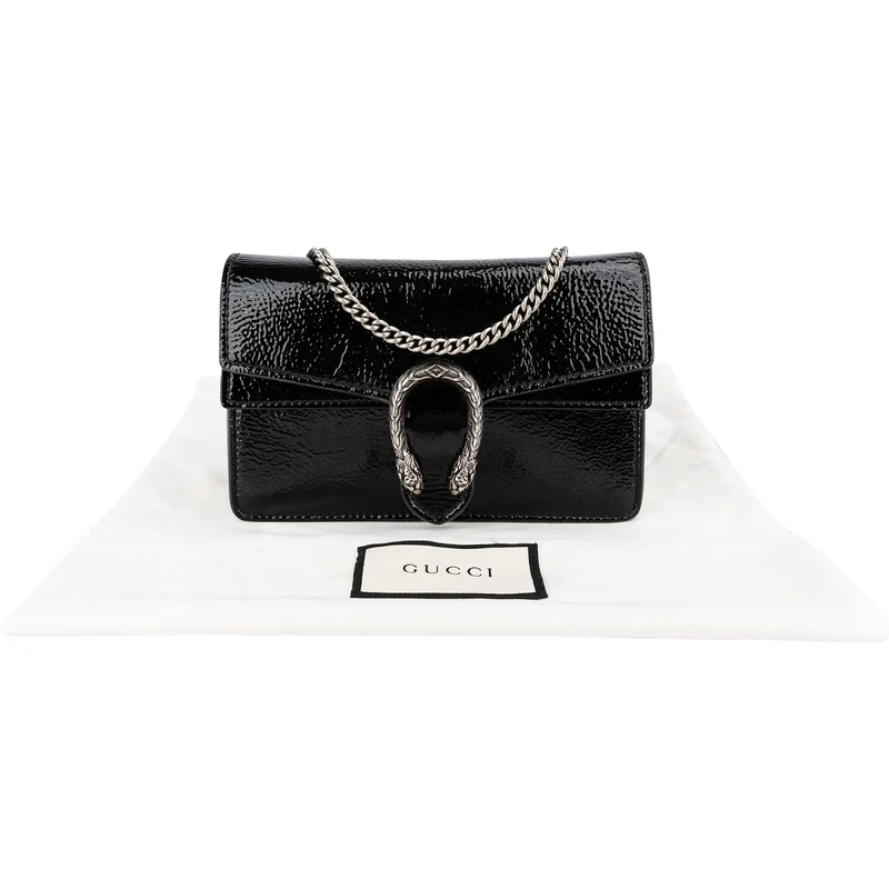 Gucci Wrinkled Patent Leather Dionysus Super Mini Crossbody Bag