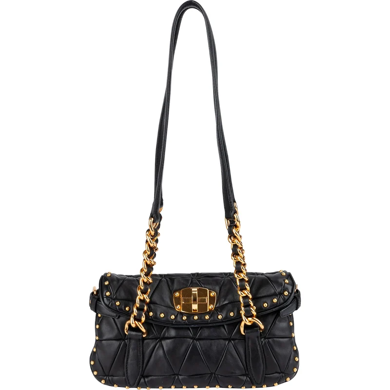 Miu Miu Quilted Leather Studded Turnlock Flap Shoulder Bag