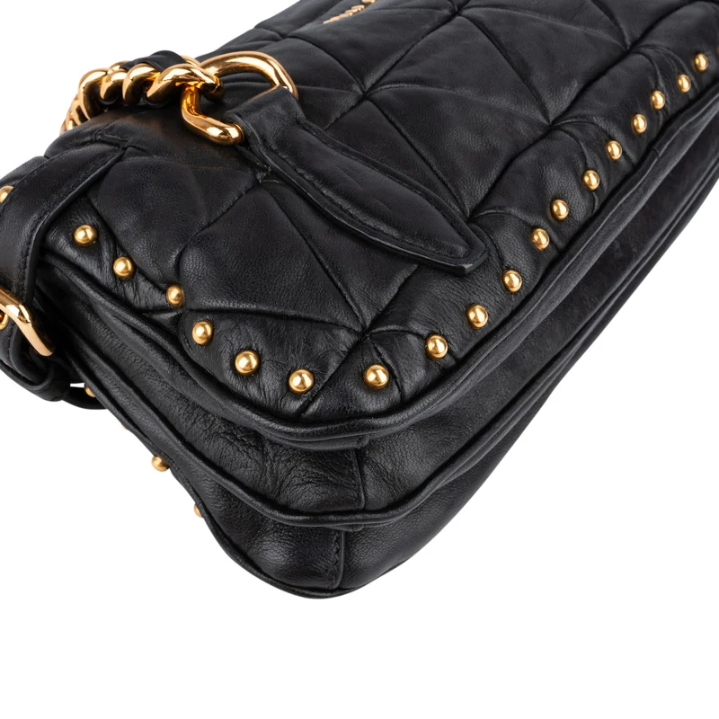 Miu Miu Quilted Leather Studded Turnlock Flap Shoulder Bag