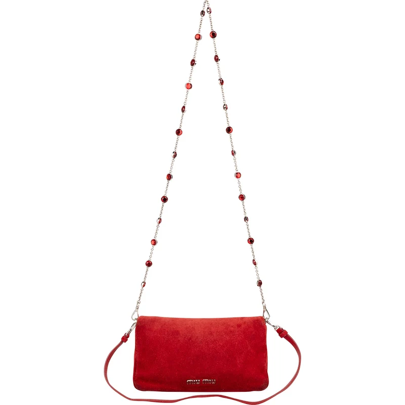 Miu Miu Red Suede Jeweled Chain Shoulder Crossbody Bag