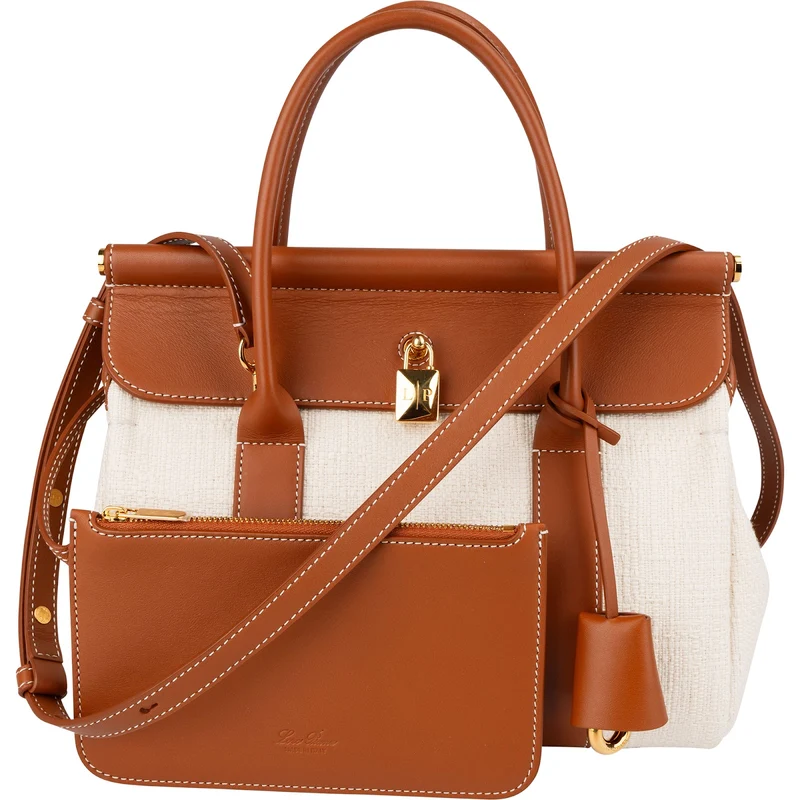 Loro Piana Canvas Leather L257 Small Loom Handbag