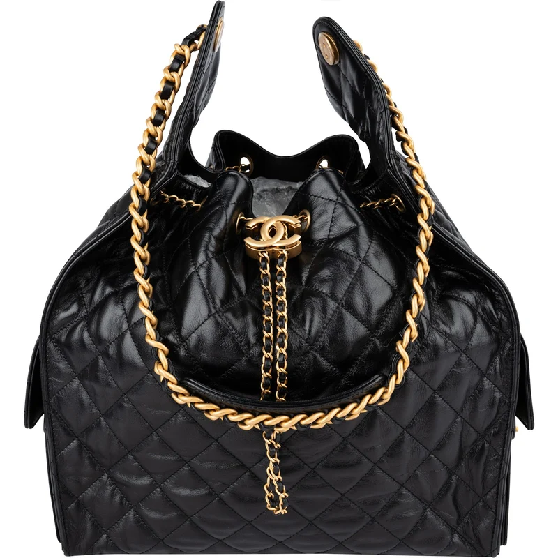 Chanel 25 Quilted Lambskin Drawstring Bucket Shoulder Bag Medium