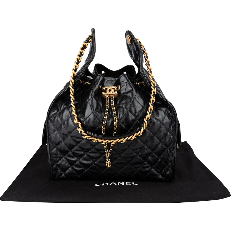 Chanel 25 Quilted Lambskin Drawstring Bucket Shoulder Bag Medium