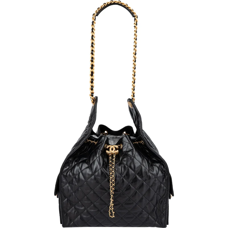 Chanel 25 Quilted Lambskin Drawstring Bucket Shoulder Bag Medium