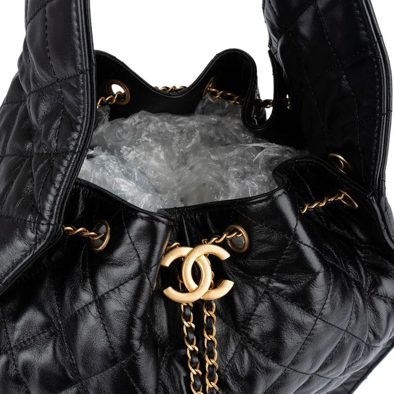 Chanel 25 Quilted Lambskin Drawstring Bucket Shoulder Bag Medium