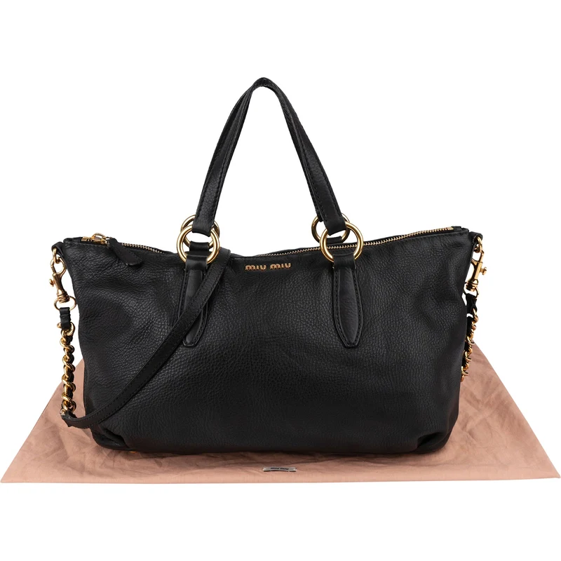 Miu Miu Black leather Vitello Lux Daino Handbag