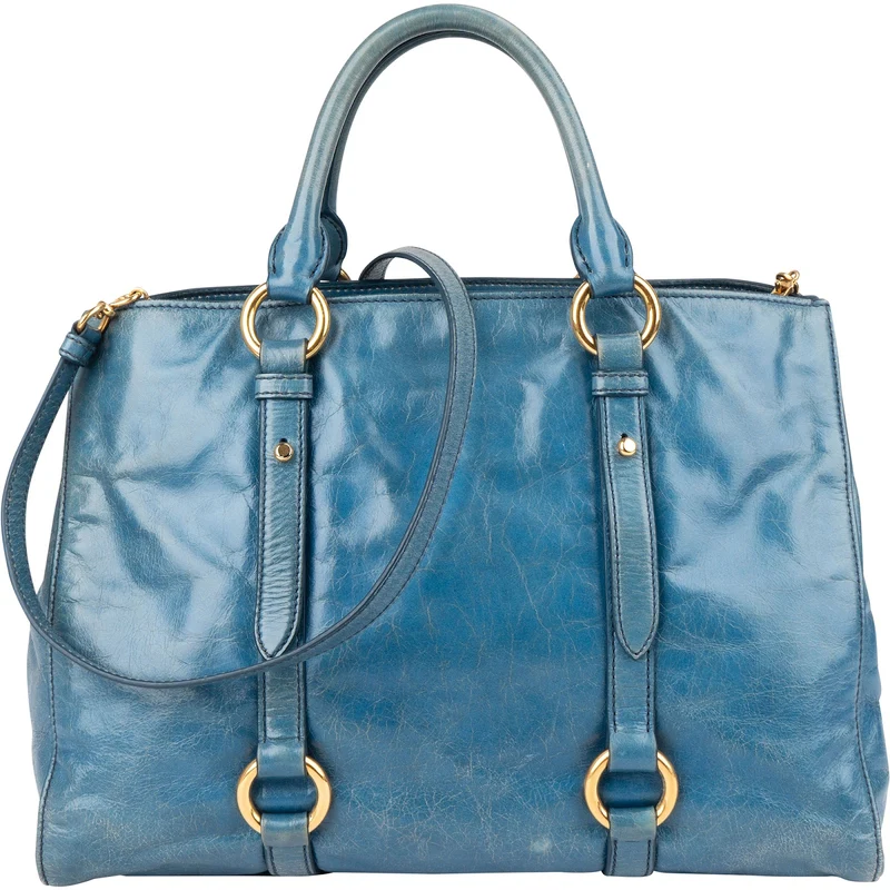 Miu Miu Blue Leather Vitello Lux Tote Handbag