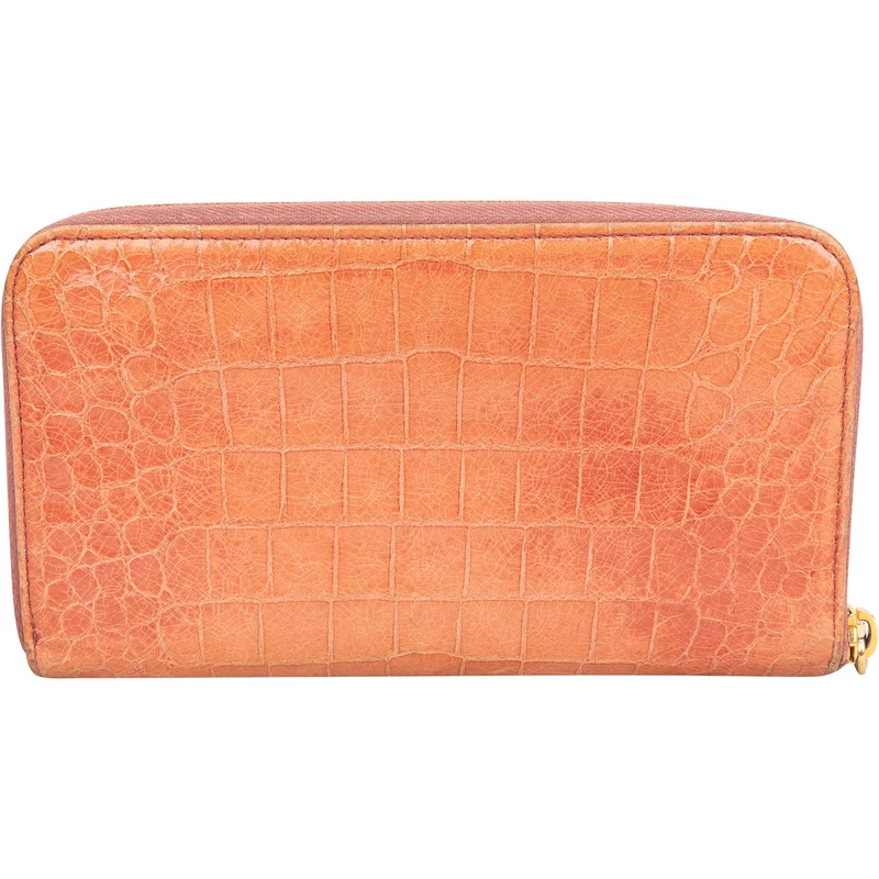 Miu Miu Croc-Embossed Leather Zip Around Wallet