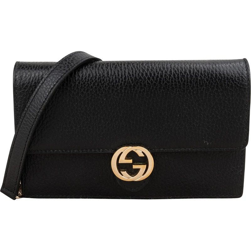Gucci Grained Leather Interlocking GG Wallet on Chain Crossbody Bag