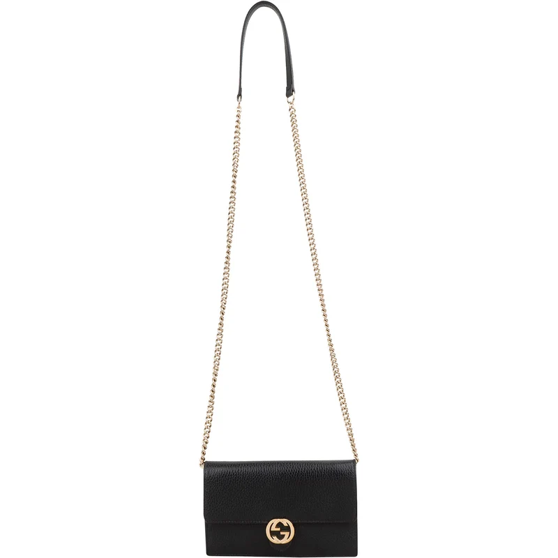 Gucci Grained Leather Interlocking GG Wallet on Chain Crossbody Bag
