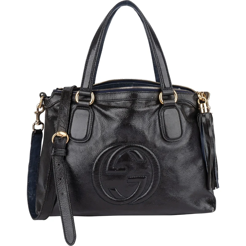 Gucci Black Patent Leather Soho Handbag