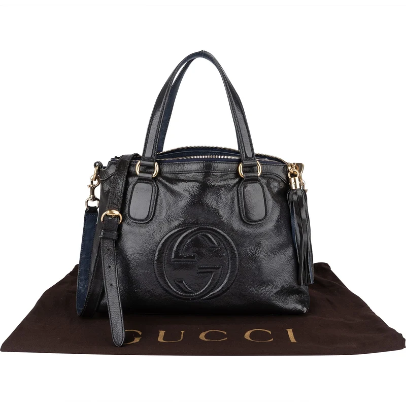 Gucci Black Patent Leather Soho Handbag