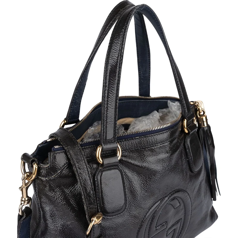 Gucci Black Patent Leather Soho Handbag