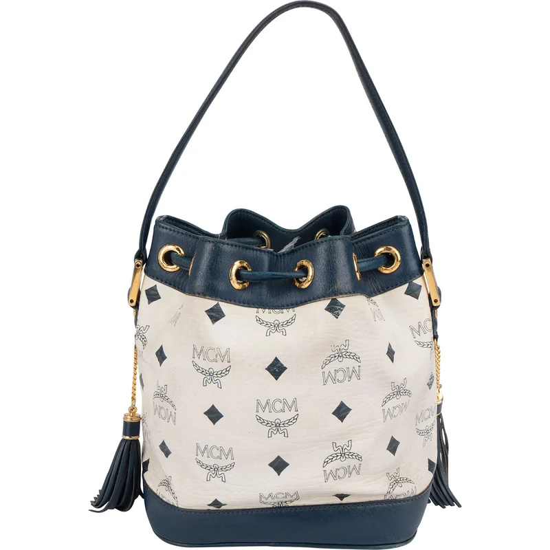 MCM Monogram Visetos Drawstring Bucket Handbag