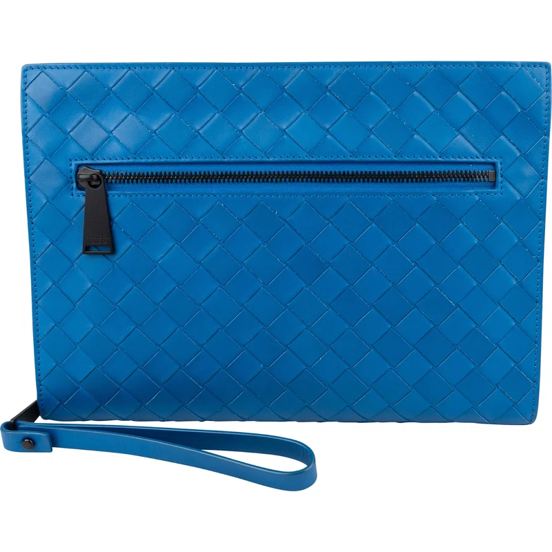 Bottega Veneta Blue Intrecciato Leather Clutch