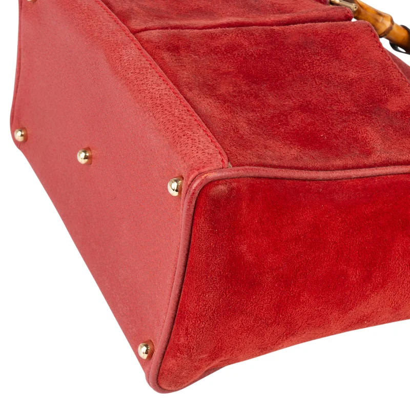 Gucci Suede Bamboo Top Handle Handbag