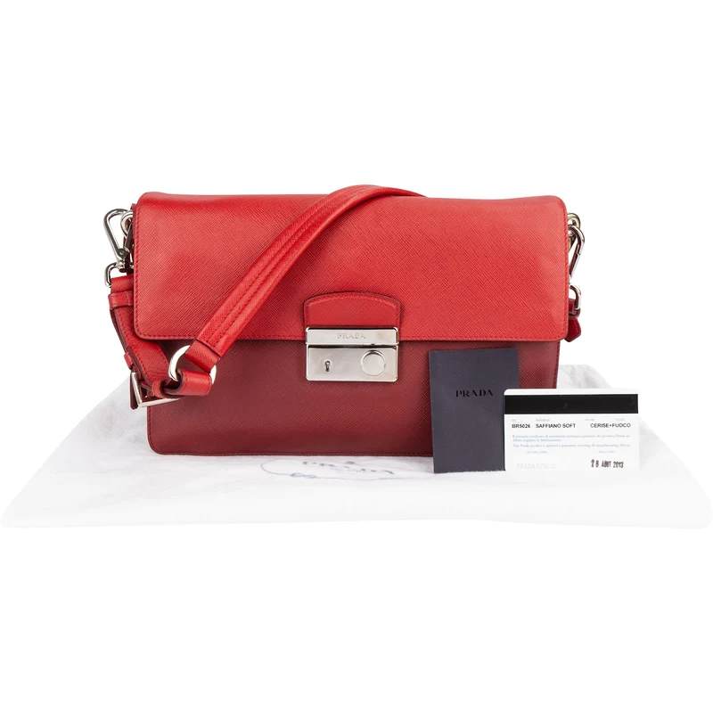 Prada Saffiano Leather Bicolor Shoulder Bag