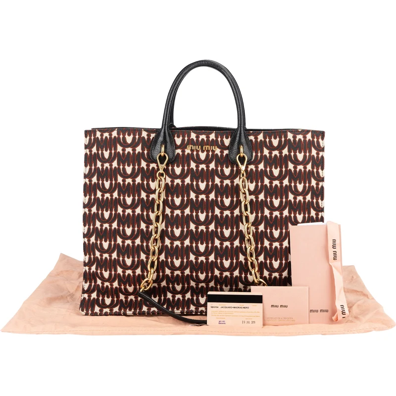 Miu Miu Jacquard Fabric Tote Handbag