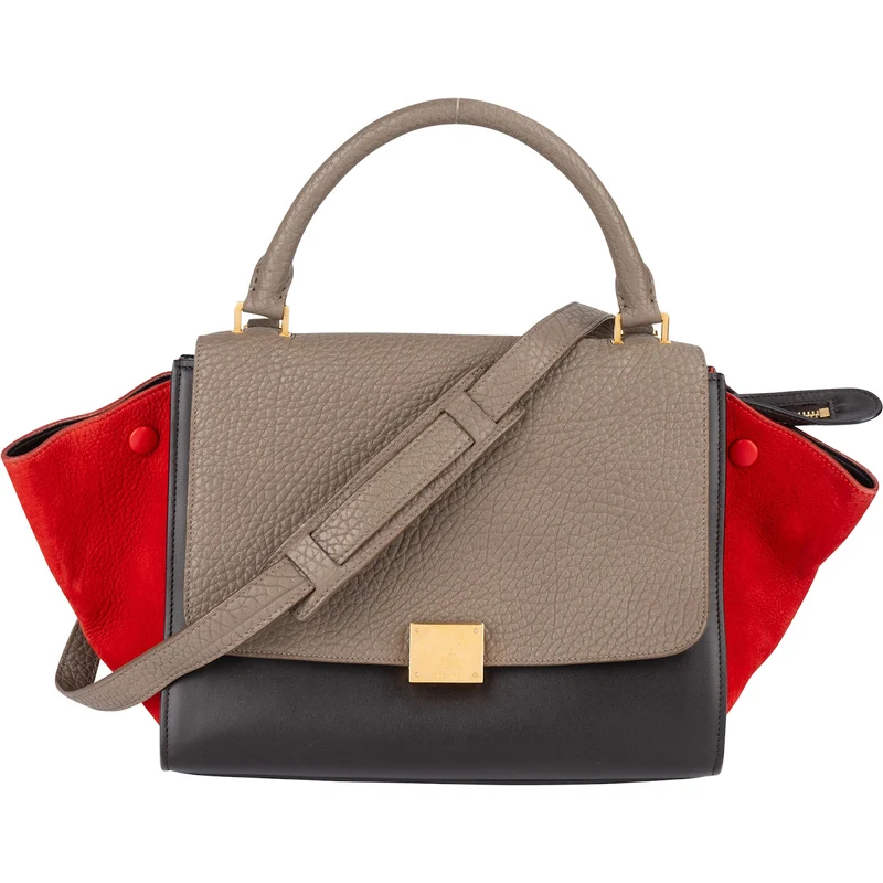 Céline Suede Leather Trapeze Handbag Tricolor