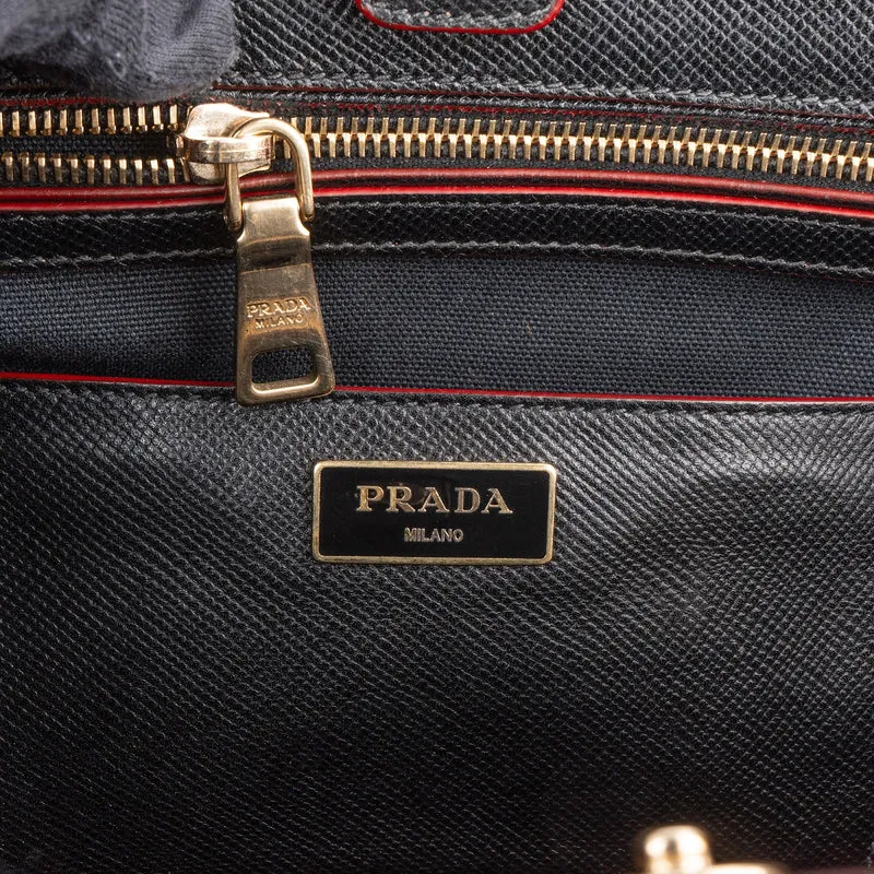 Prada Saffiano and Calf Leather Twin Pocket Handbag