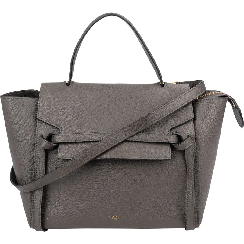 Celine Grey Leather Grained Calfskin Belt Handbag