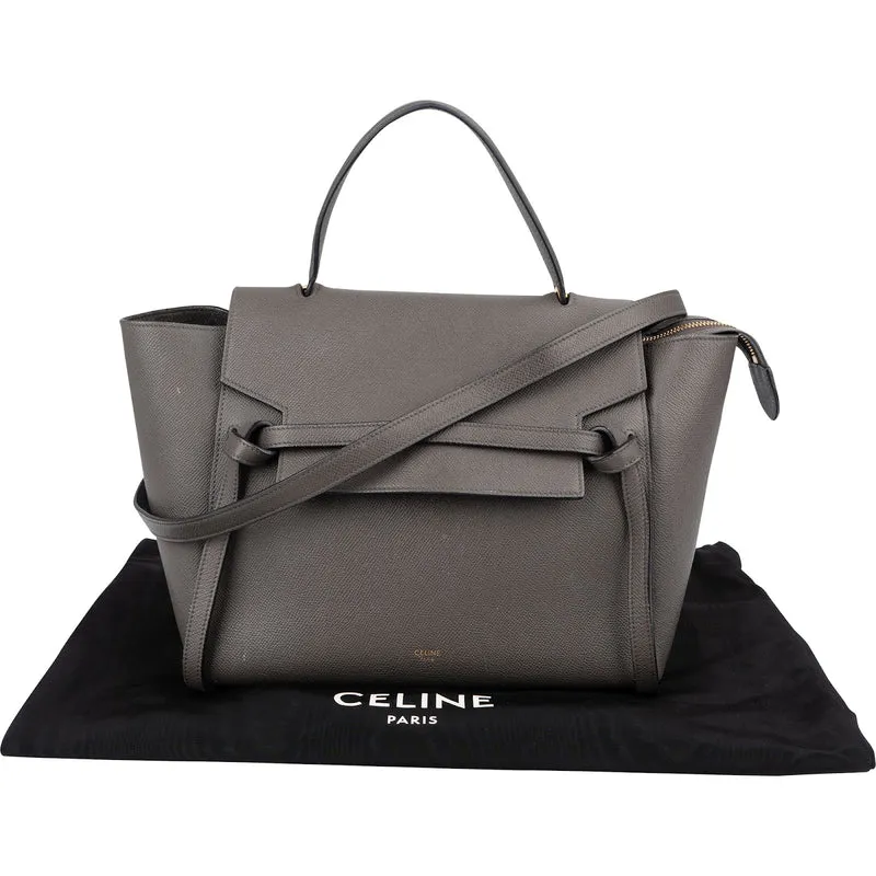 Celine Grey Leather Grained Calfskin Belt Handbag