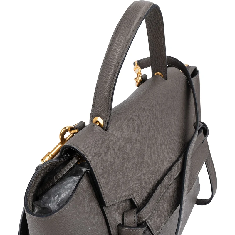 Celine Grey Leather Grained Calfskin Belt Handbag