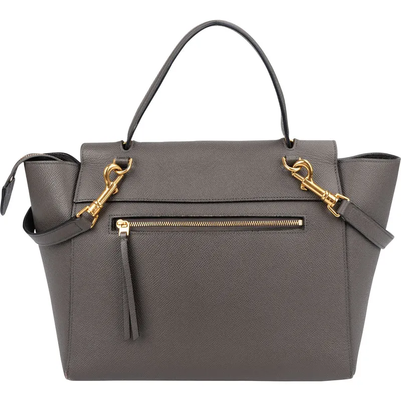 Celine Grey Leather Grained Calfskin Belt Handbag