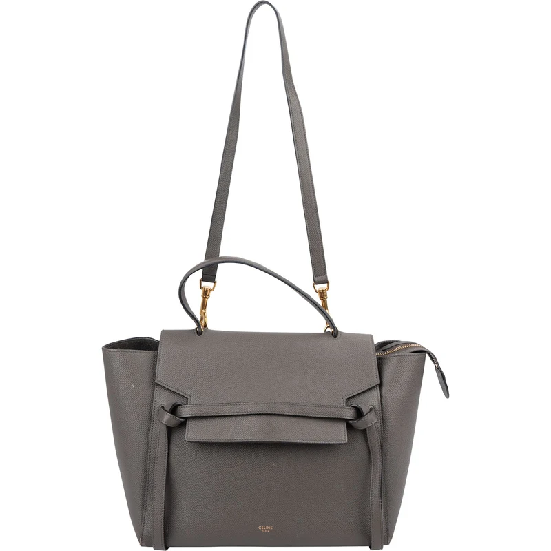 Celine Grey Leather Grained Calfskin Belt Handbag