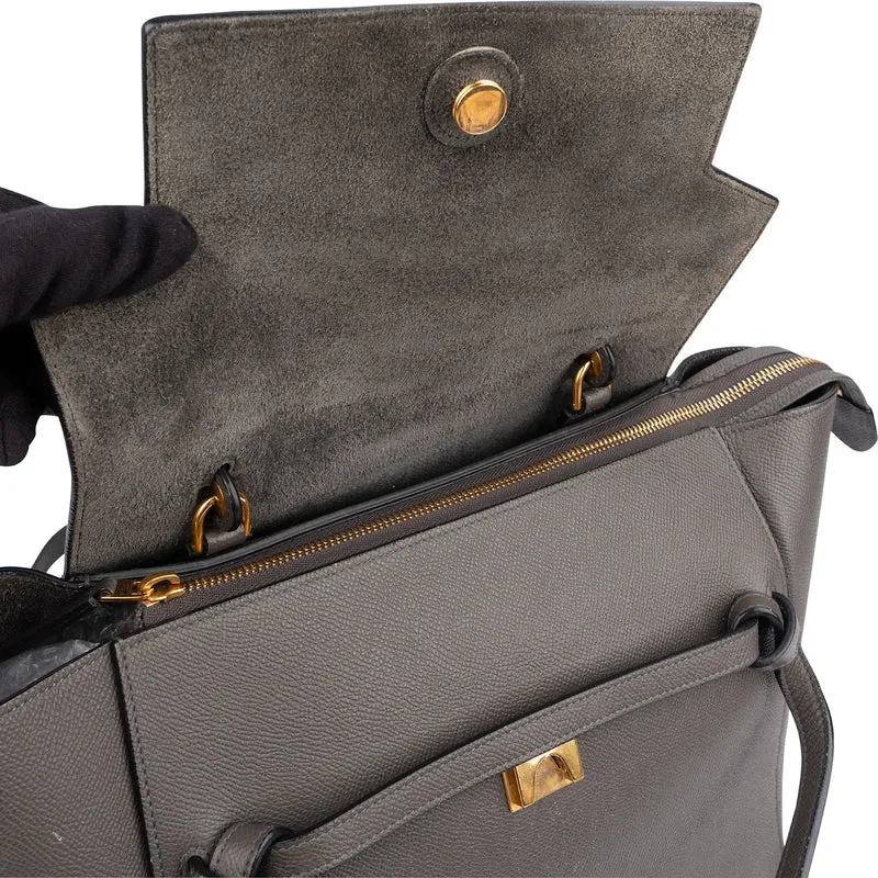 Celine Grey Leather Grained Calfskin Belt Handbag