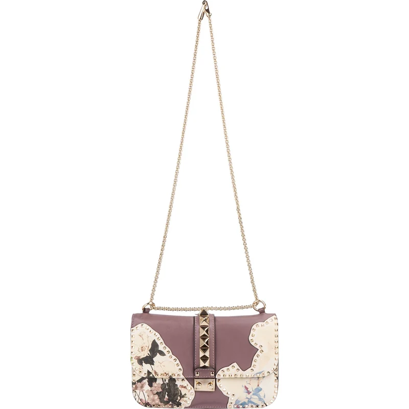 Valentino Leather Rockstud Lock Floral Crossbody Bag