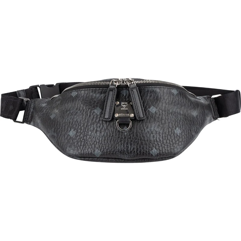MCM Black Leather Visetos Coated Fursten Belt Crossbody Bag