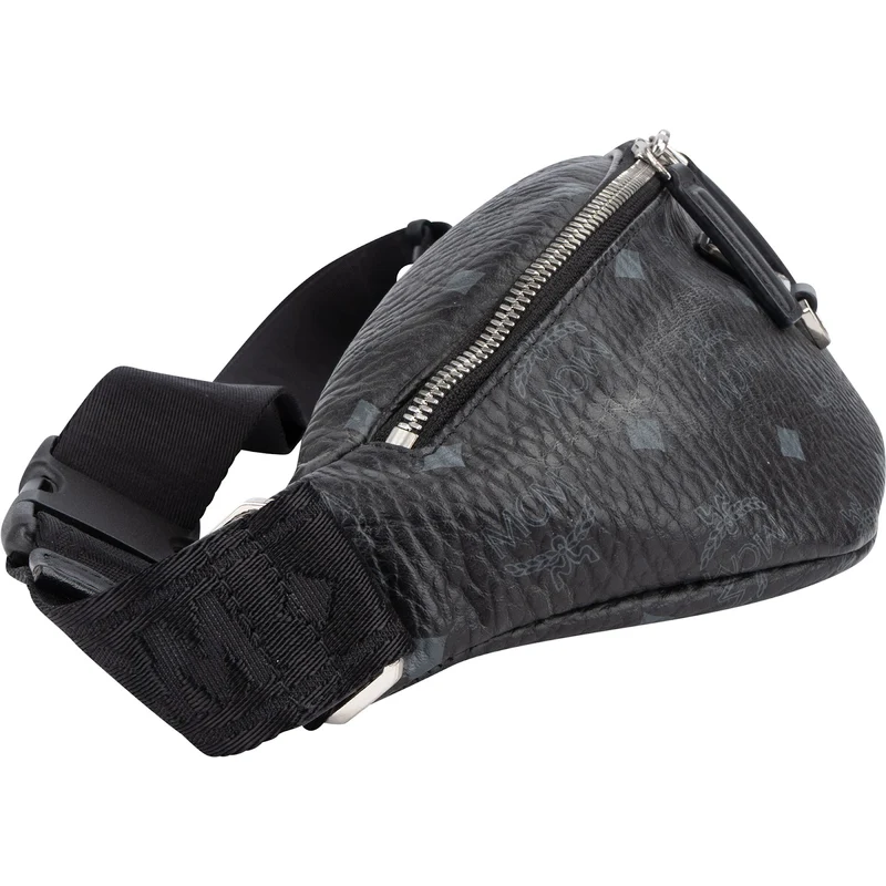 MCM Black Leather Visetos Coated Fursten Belt Crossbody Bag