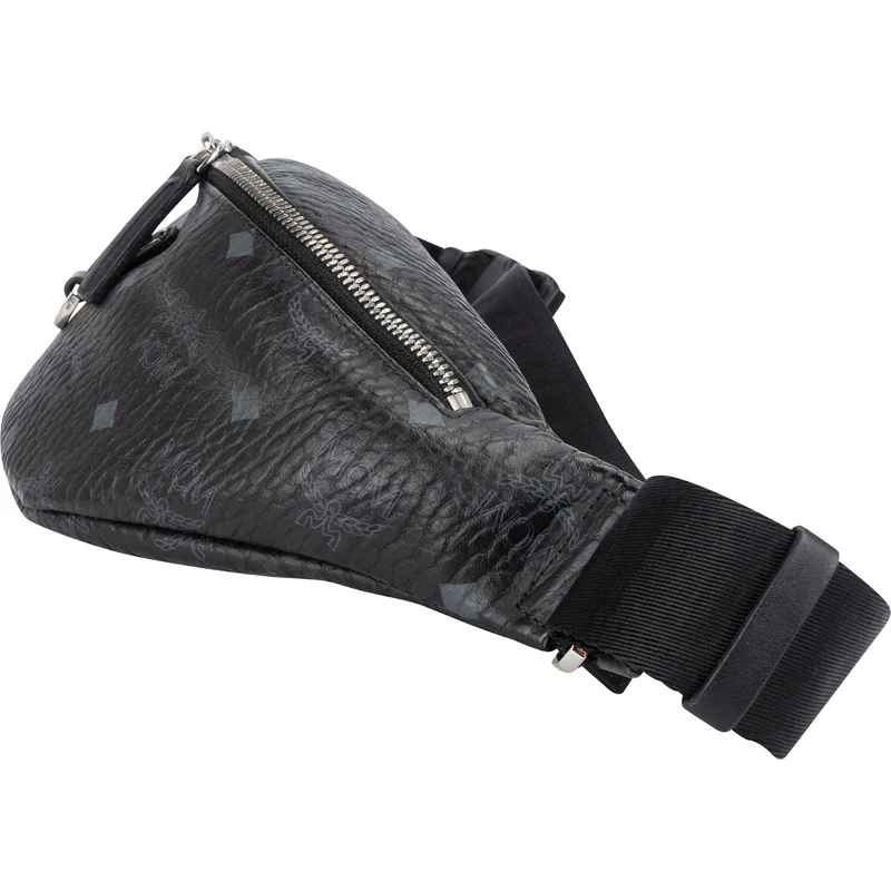 MCM Black Leather Visetos Coated Fursten Belt Crossbody Bag
