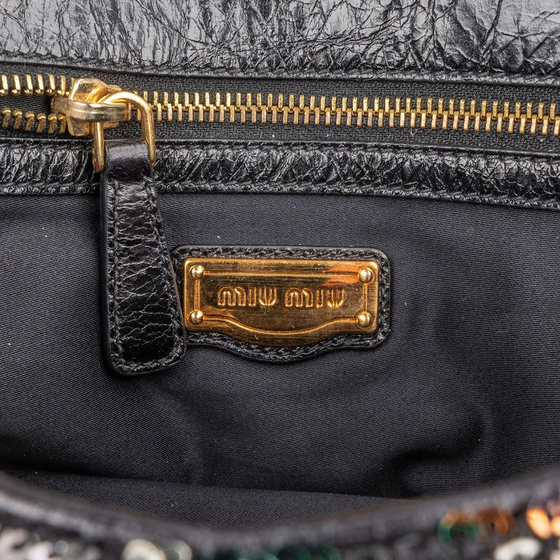 Miu Miu Bicolor Sequin Flap Hobo Shoulder Bag