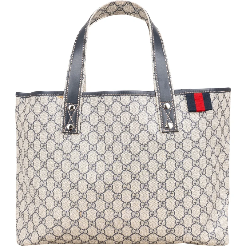 Gucci Supreme Monogram GG Plus Canvas Web Tote Handbag