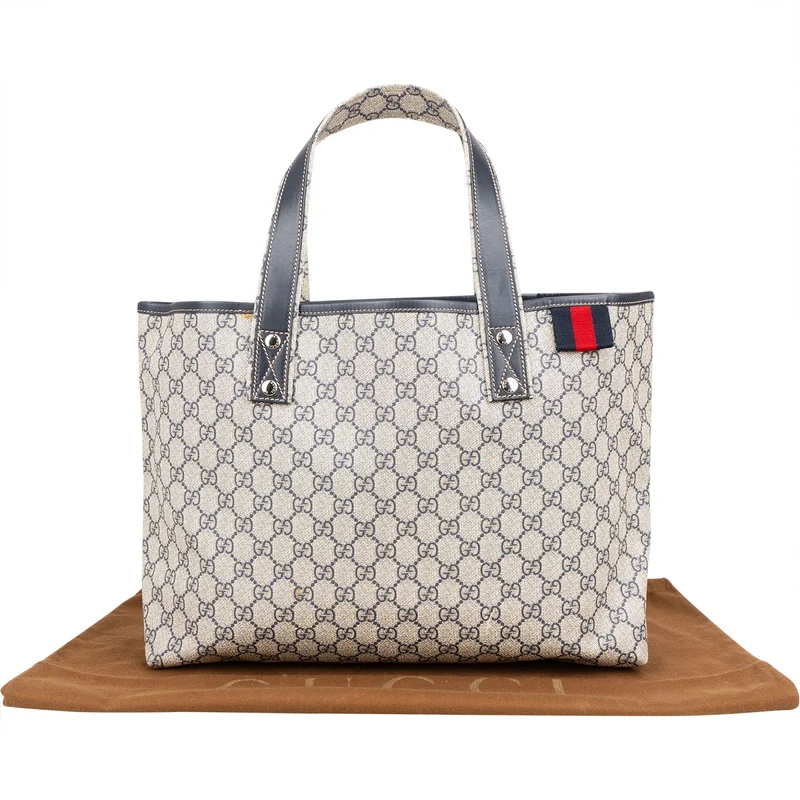 Gucci Supreme Monogram GG Plus Canvas Web Tote Handbag