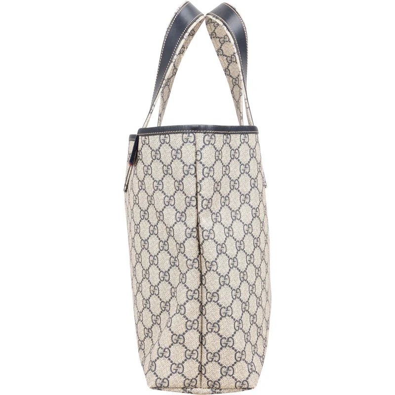 Gucci Supreme Monogram GG Plus Canvas Web Tote Handbag