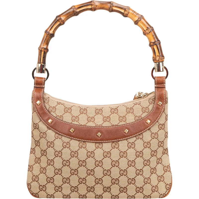 Gucci Monogram GG Bamboo Handle Studded Hobo Handbag
