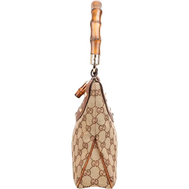 Gucci Monogram GG Bamboo Handle Studded Hobo Handbag