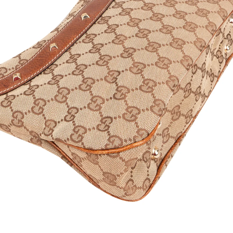 Gucci Monogram GG Bamboo Handle Studded Hobo Handbag